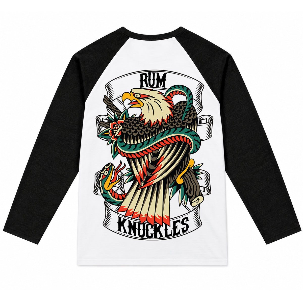 RUM KNUCKLES EAGLE V SNAKE Baseball Tee - White/Black - back