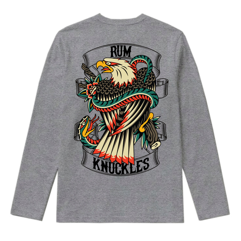 RUM KNUCKLES EAGLE V SNAKE Long Sleeve Tee - Heather Grey - back