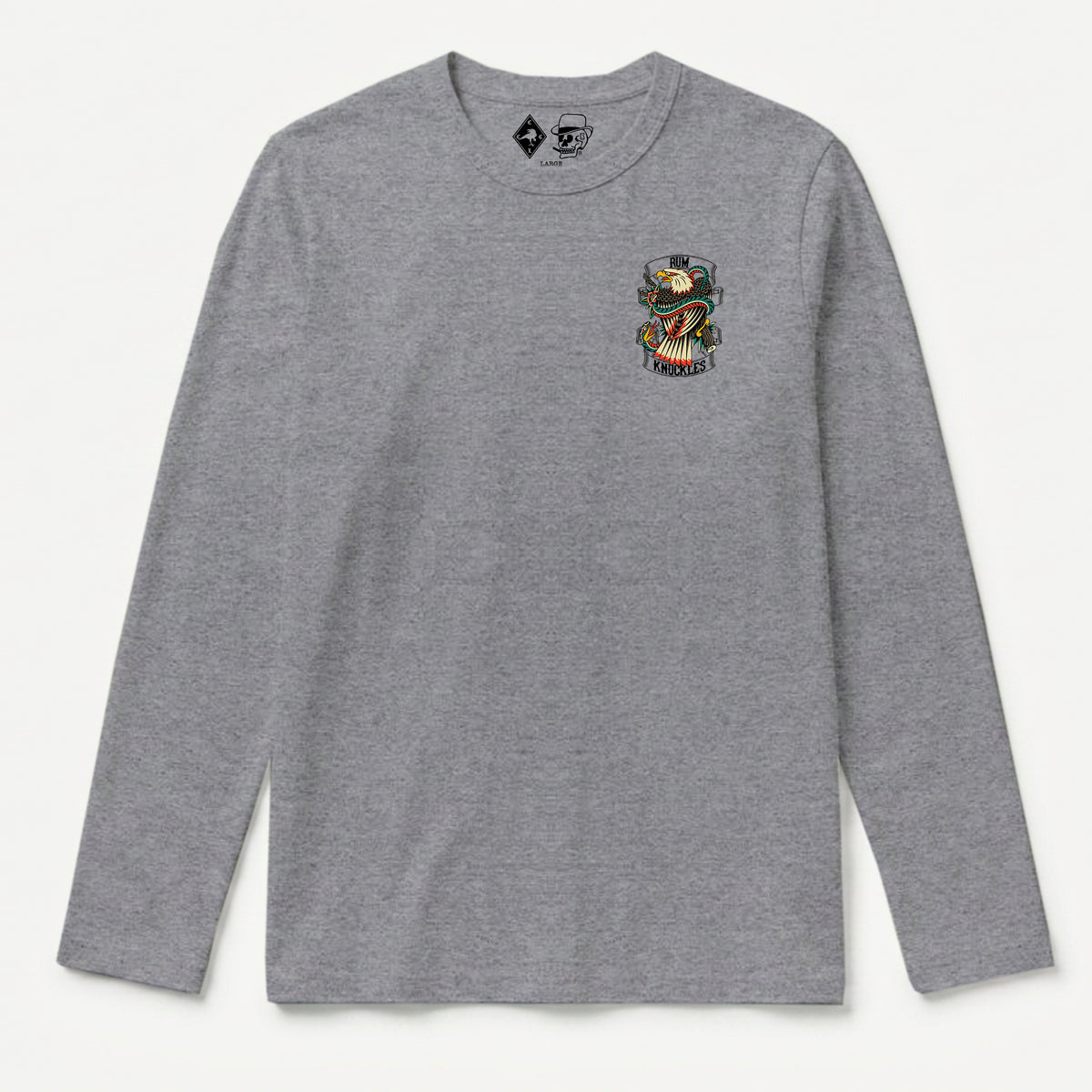 RUM KNUCKLES EAGLE V SNAKE Long Sleeve Tee - Heather Grey - front