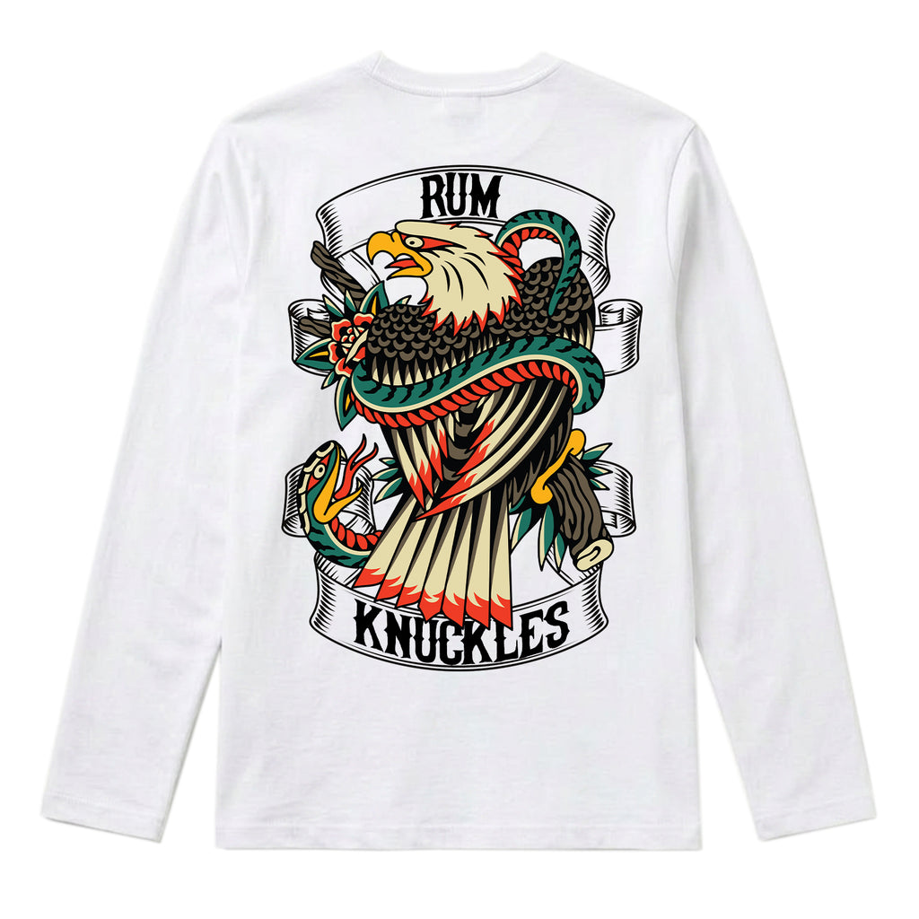 RUM KNUCKLES EAGLE V SNAKE Long Sleeve Tee - White - back
