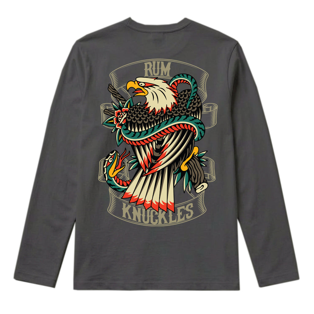 RUM KNUCKLES EAGLE V SNAKE Long Sleeve Tee - Charcoal - back