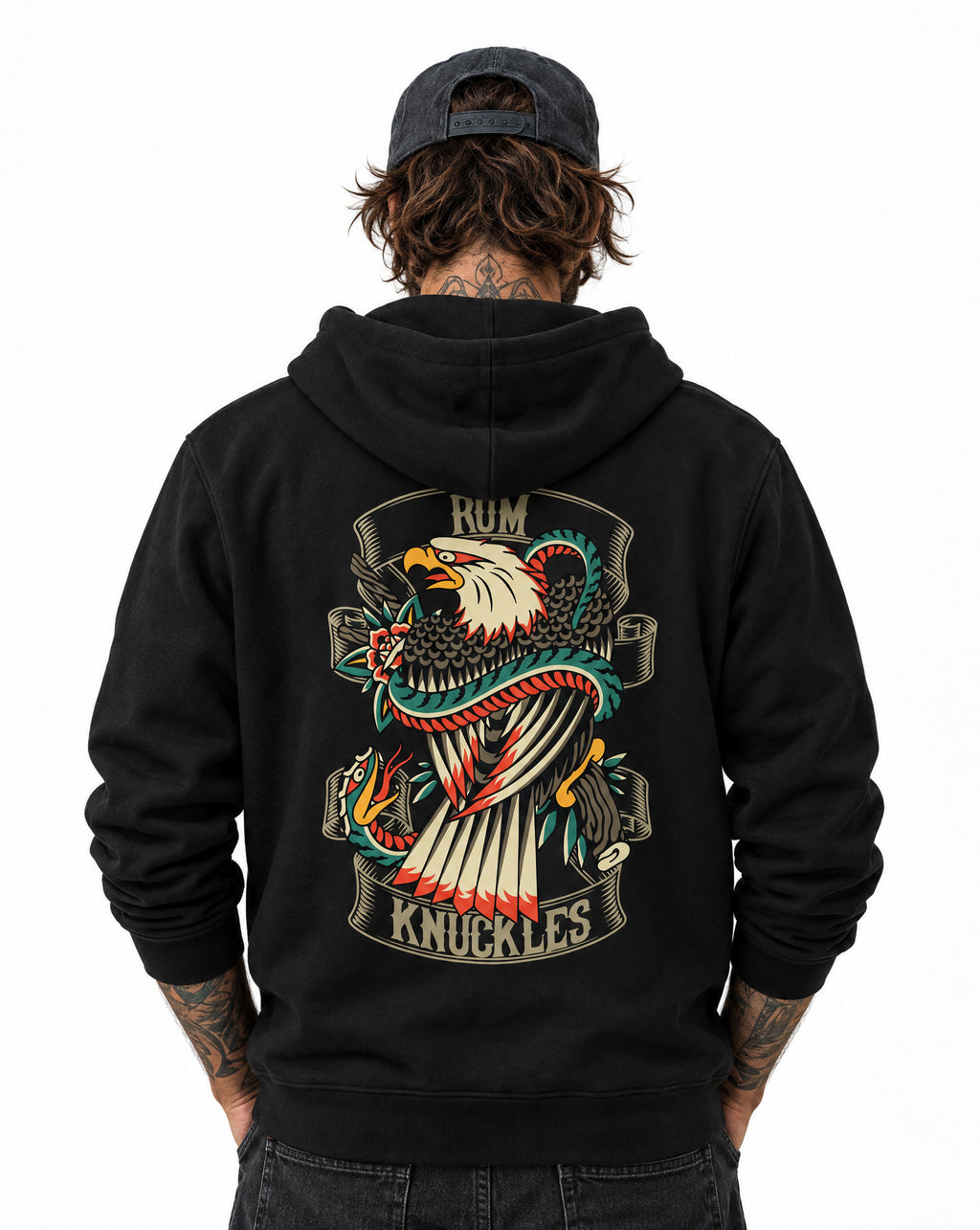 RUM KNUCKLES EAGLE V SNAKE Zip Hoodie - Black - model back