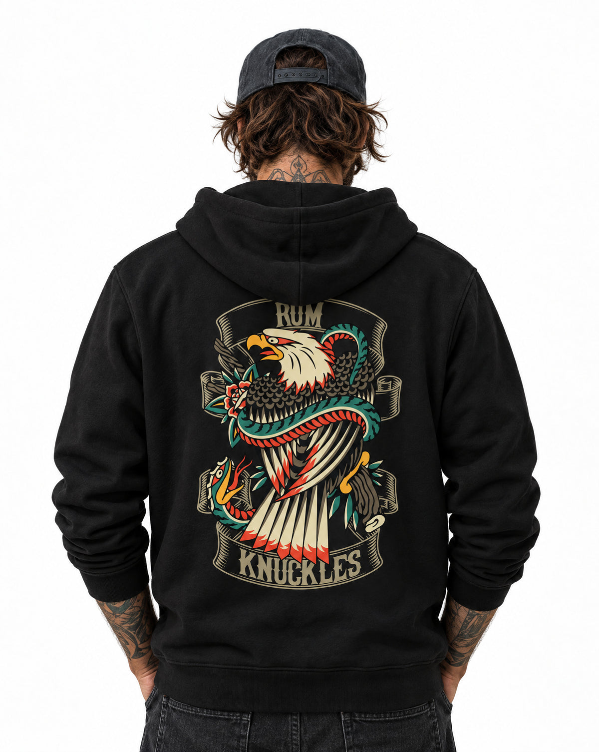 RUM KNUCKLES EAGLE V SNAKE Zip Hoodie - Black - model back