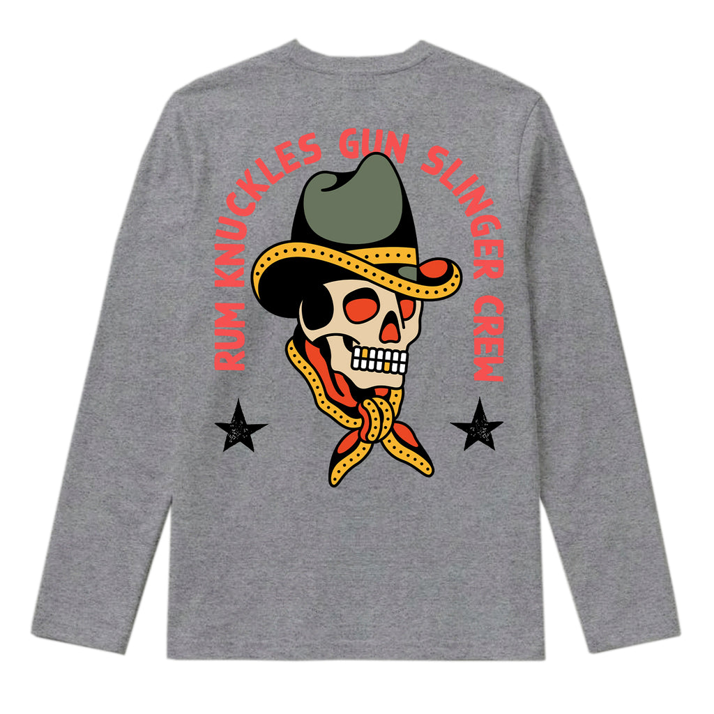 RUM KNUCKLES GUNSLINGER Long Sleeve Tee - Heather Grey - back