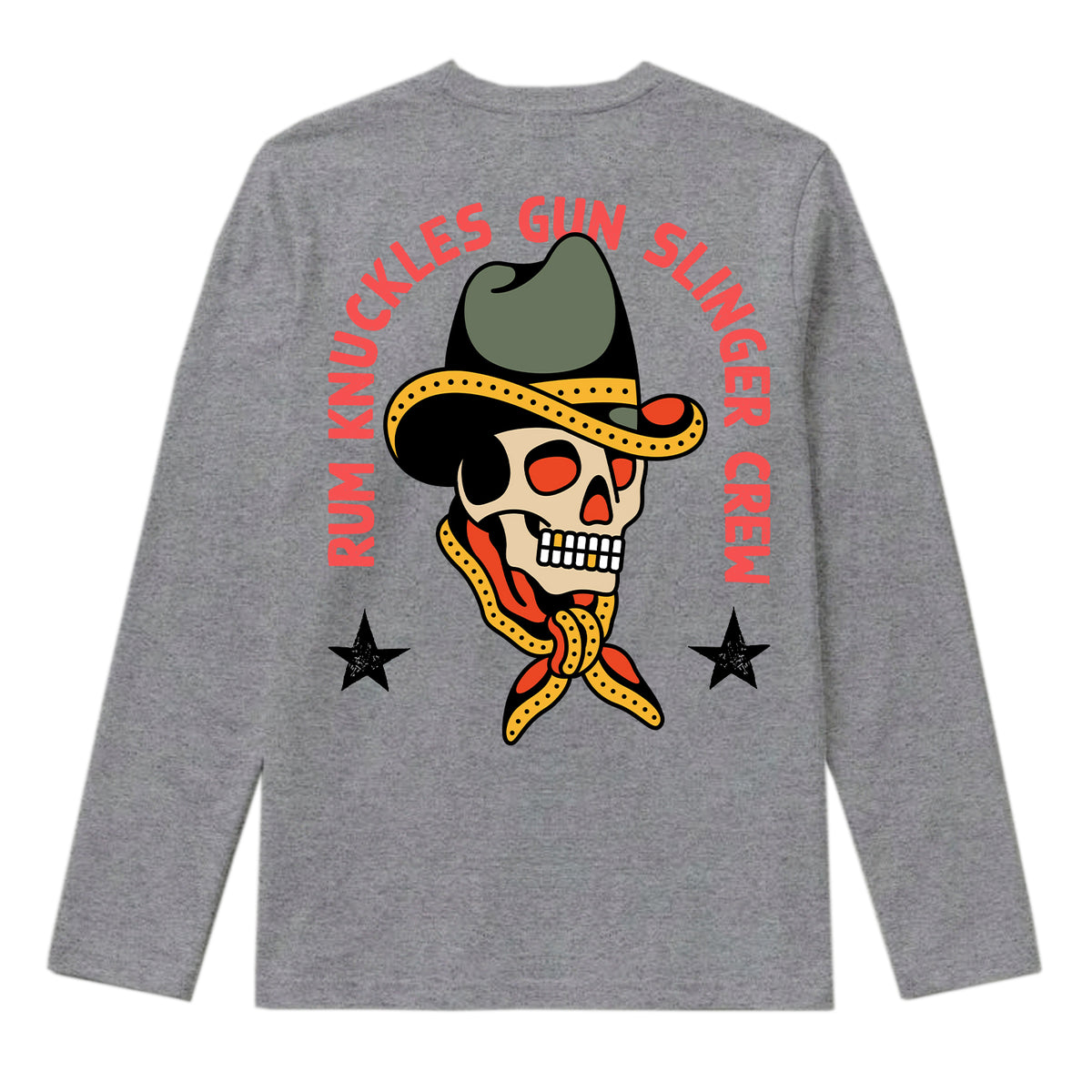 RUM KNUCKLES GUNSLINGER Long Sleeve Tee - Heather Grey - back