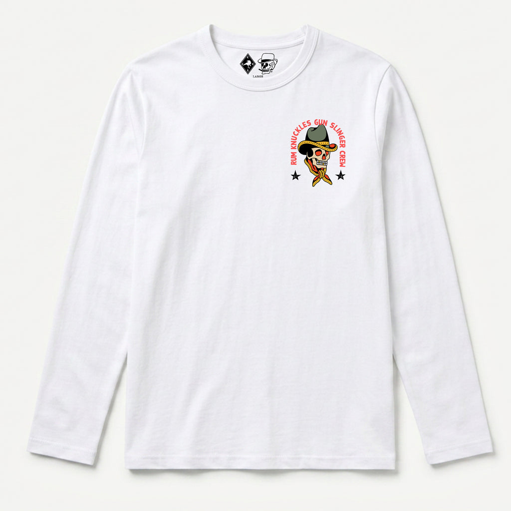 RUM KNUCKLES GUNSLINGER Long Sleeve Tee - White - front