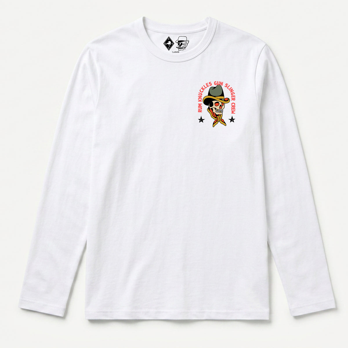 RUM KNUCKLES GUNSLINGER Long Sleeve Tee - White - front