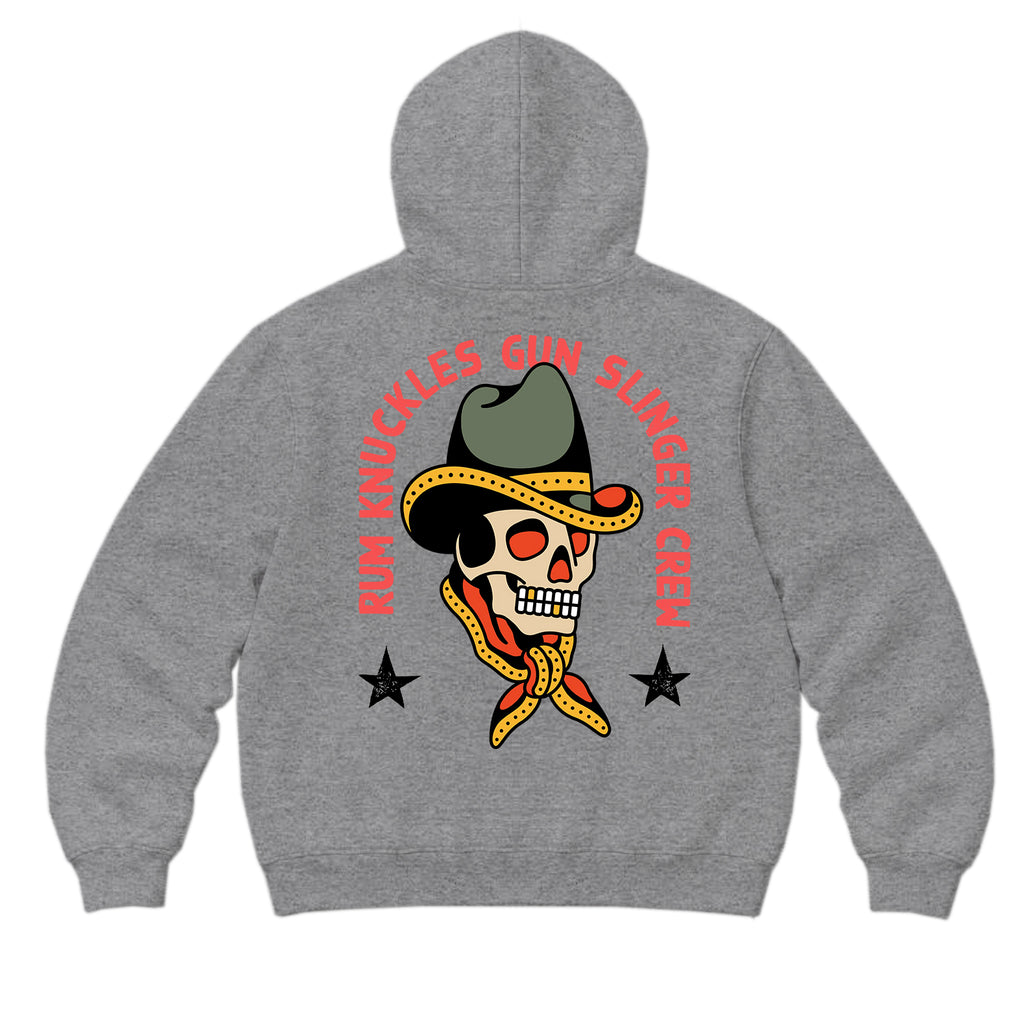 RUM KNUCKLES GUNSLINGER Zip Hoodie - Heather Grey - back