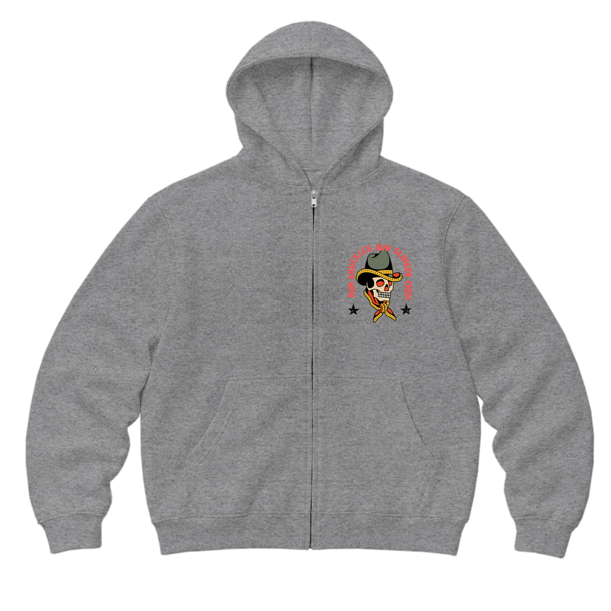 RUM KNUCKLES GUNSLINGER Zip Hoodie - Heather Grey - front