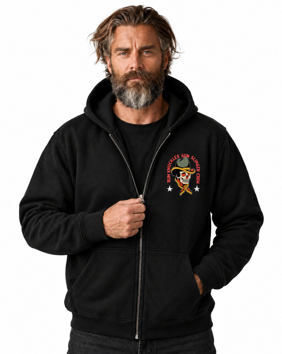 RUM KNUCKLES GUNSLINGER Zip Hoodie - Black - model front