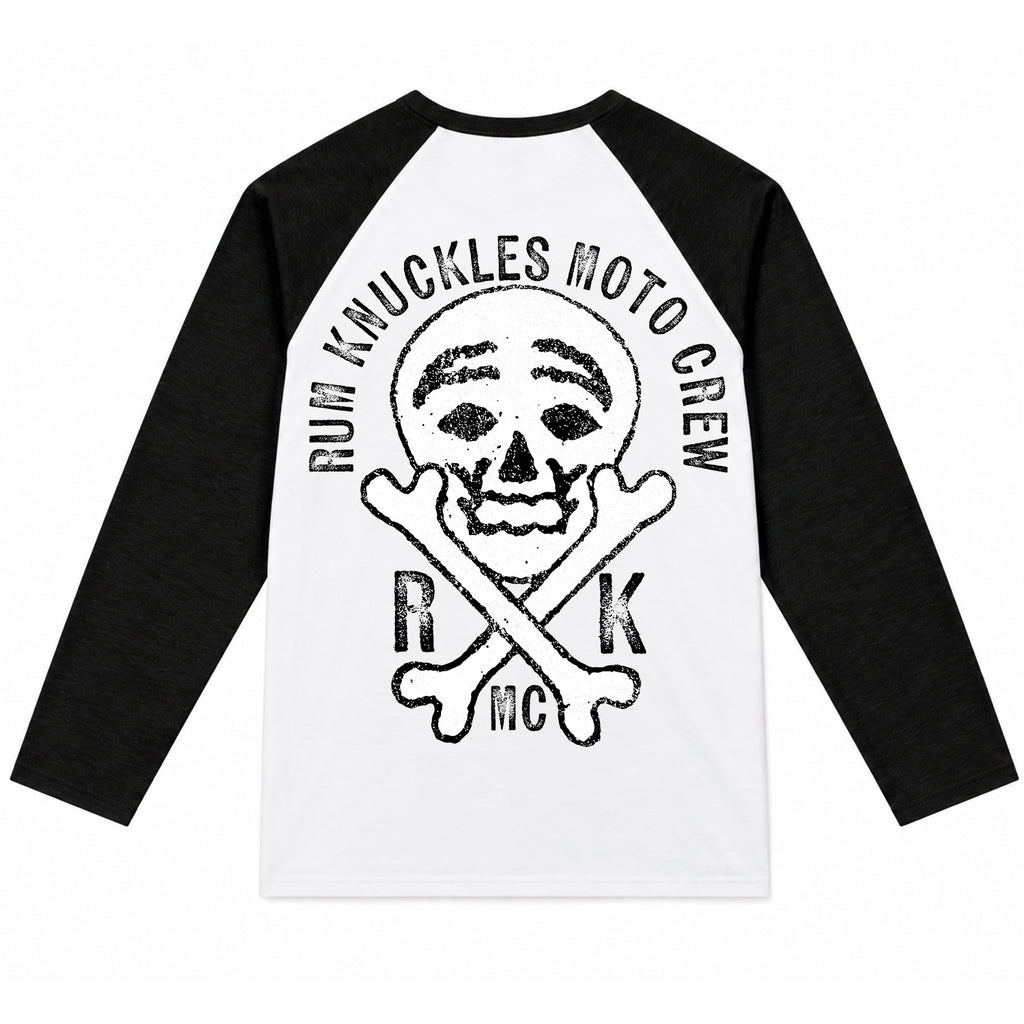 RUM KNUCKLES RK MOTO CREW Baseball Tee - White/Black - back