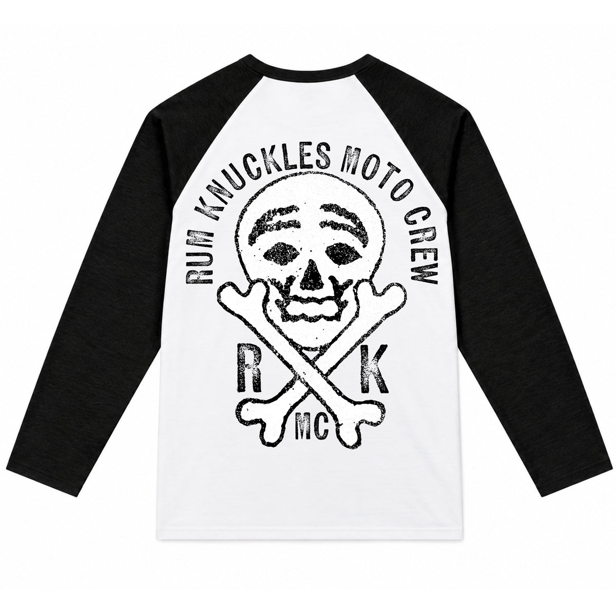 RUM KNUCKLES RK MOTO CREW Baseball Tee - White/Black - back