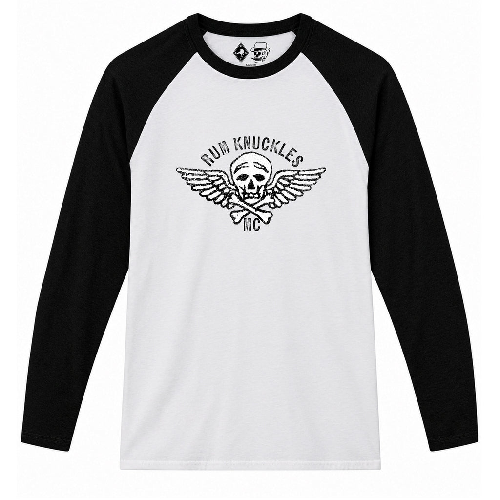 RUM KNUCKLES RK MOTO CREW Baseball Tee - White/Black - front