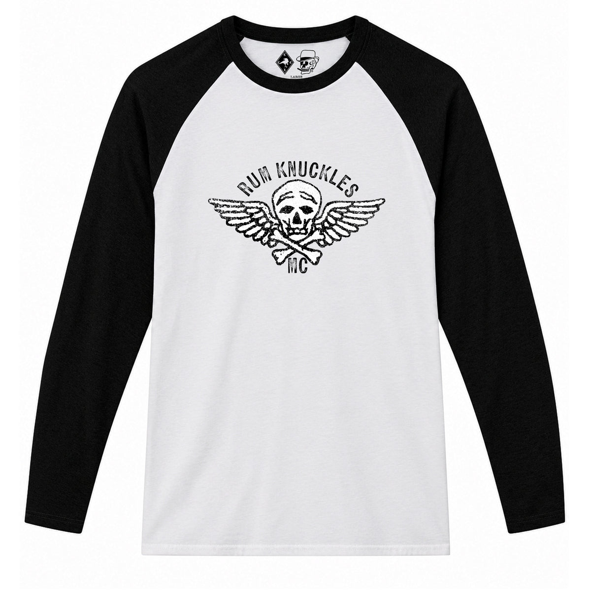 RUM KNUCKLES RK MOTO CREW Baseball Tee - White/Black - front