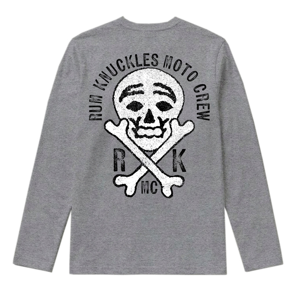 RUM KNUCKLES RK MOTO CREW Long Sleeve Tee - Heather Grey - back