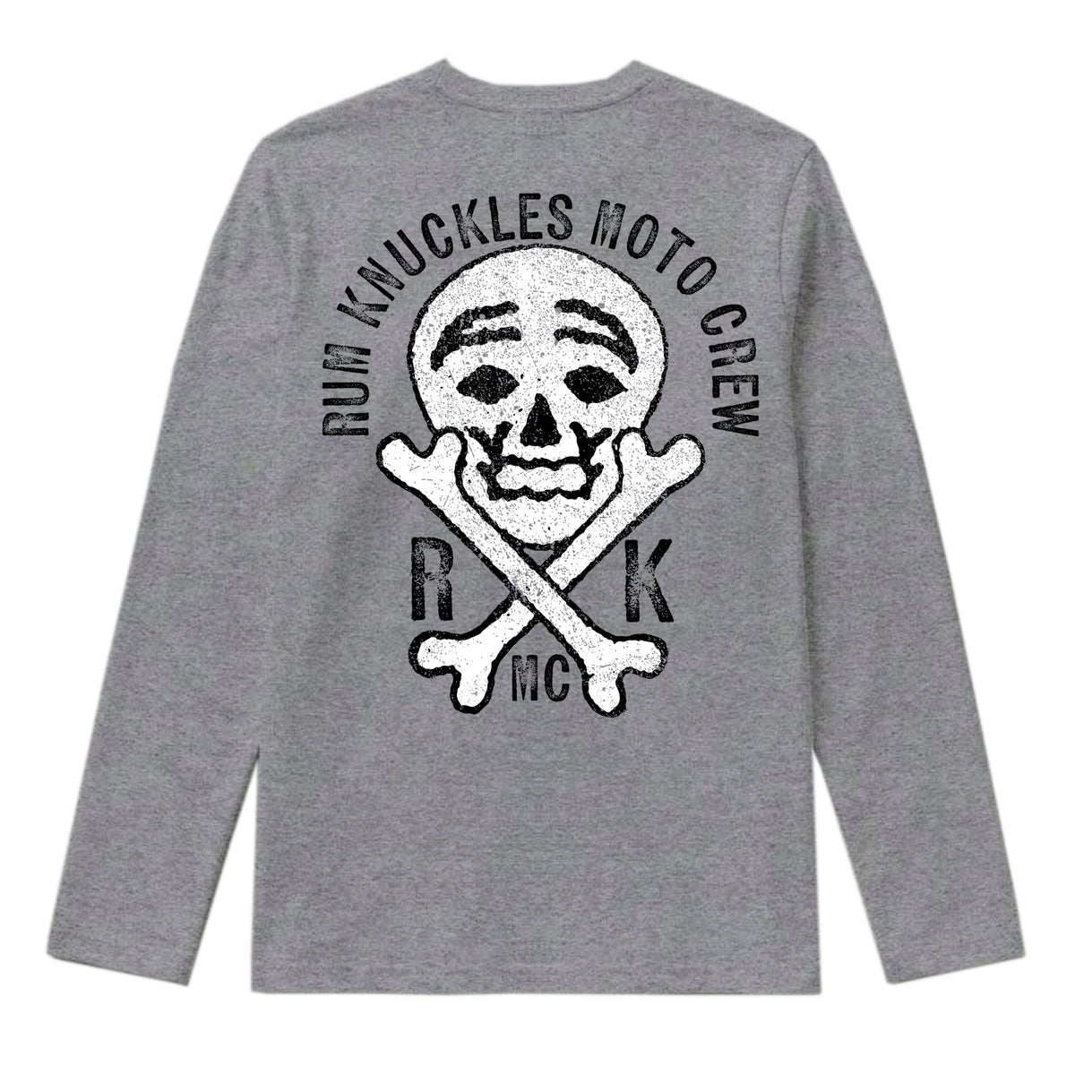 RUM KNUCKLES RK MOTO CREW Long Sleeve Tee - Heather Grey - back