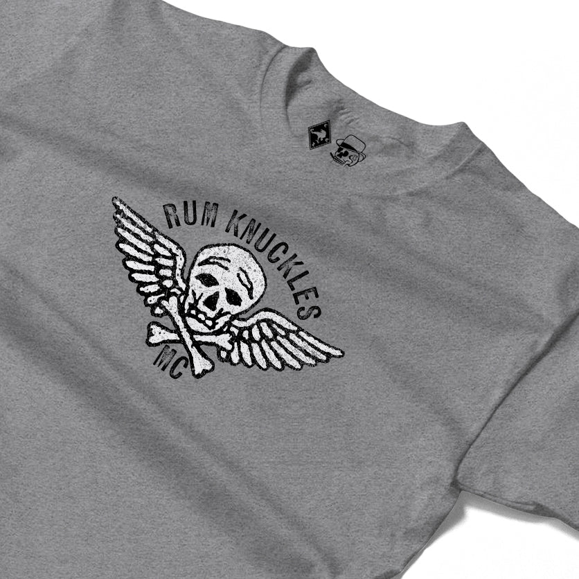 RUM KNUCKLES RK MOTO CREW Long Sleeve Tee - Heather Grey - detail