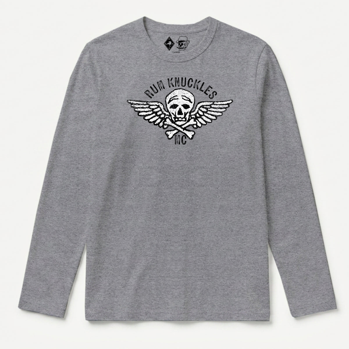 RUM KNUCKLES RK MOTO CREW Long Sleeve Tee - Heather Grey - front