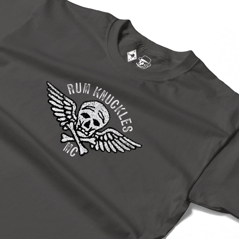RUM KNUCKLES RK MOTO CREW Long Sleeve Tee - Charcoal - detail