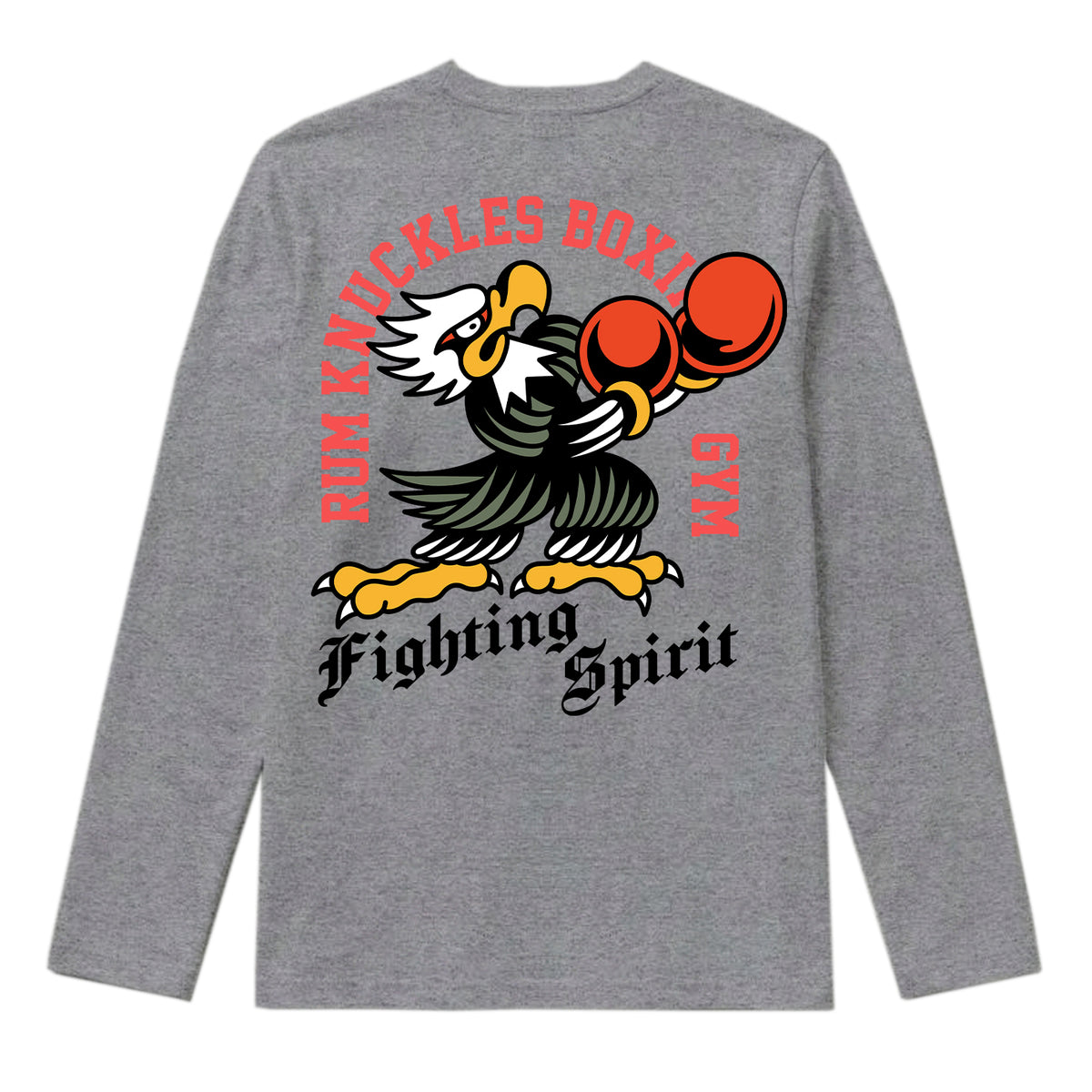 RUM KNUCKLES BOXING EAGLE Long Sleeve Tee - Heather Grey - back