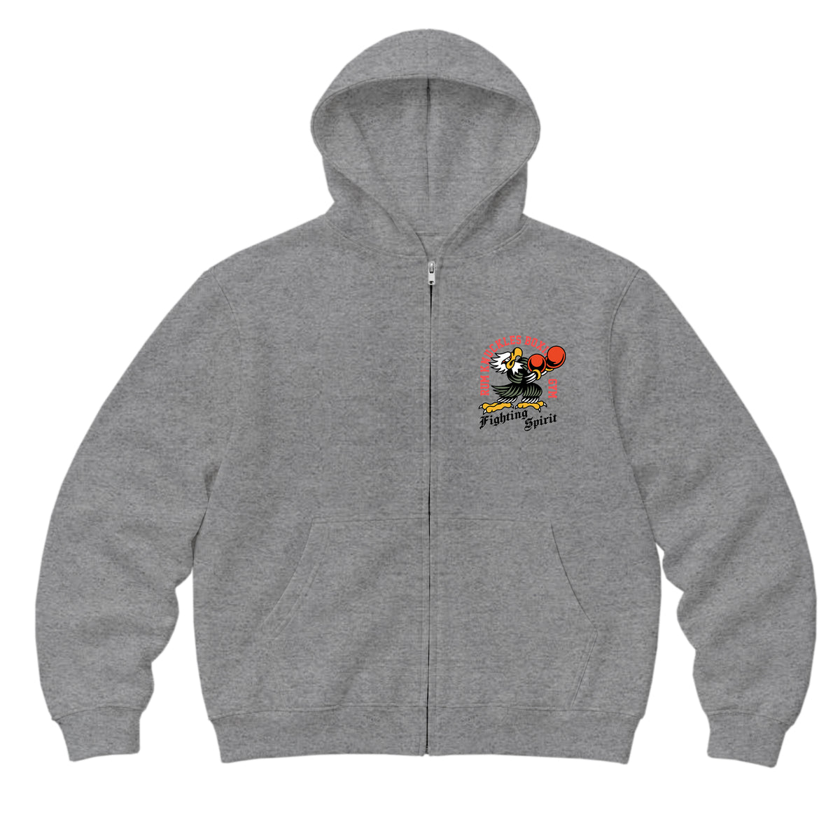 RUM KNUCKLES BOXING EAGLE Zip Hoodie - Heather Grey - front