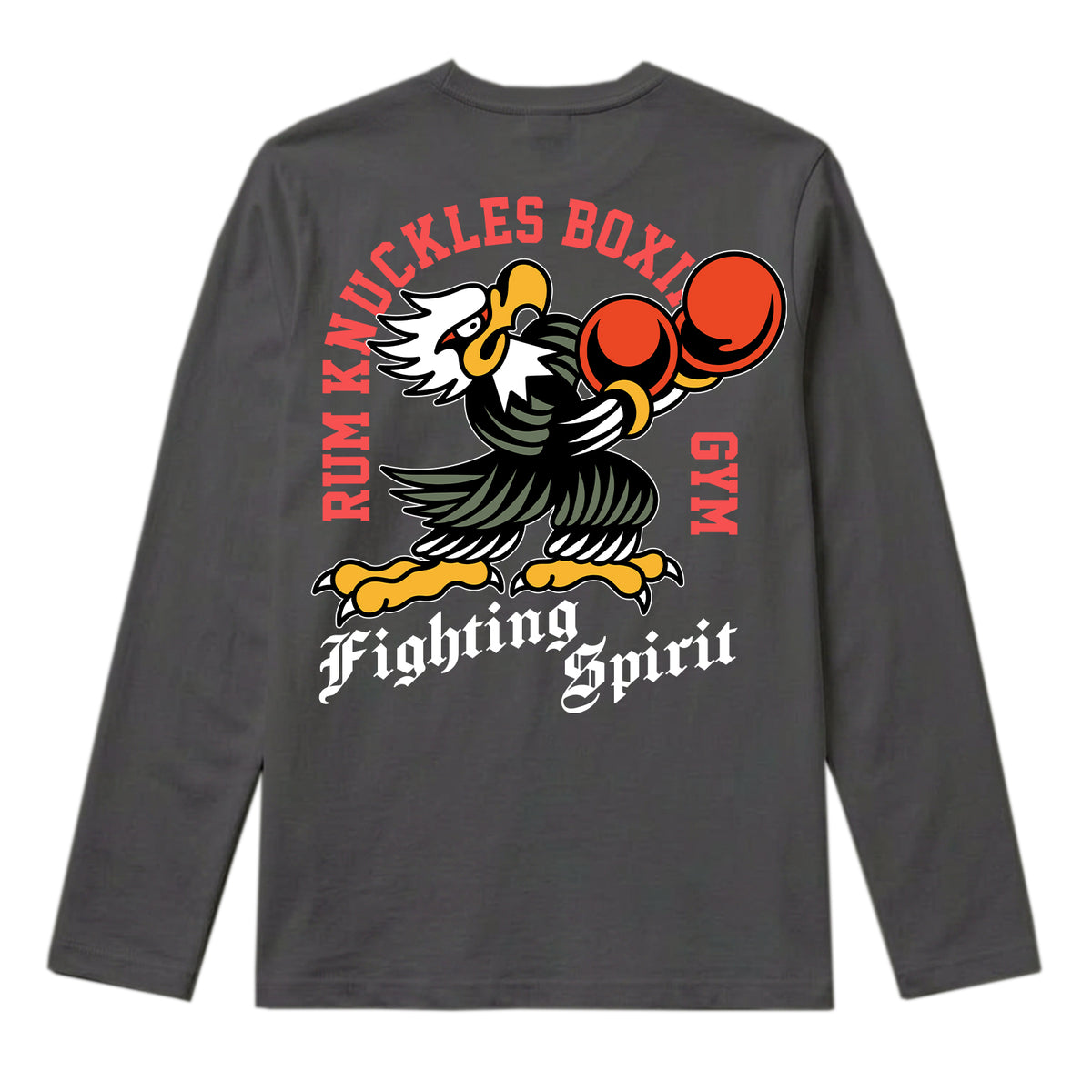 RUM KNUCKLES BOXING EAGLE Long Sleeve Tee - Charcoal - back
