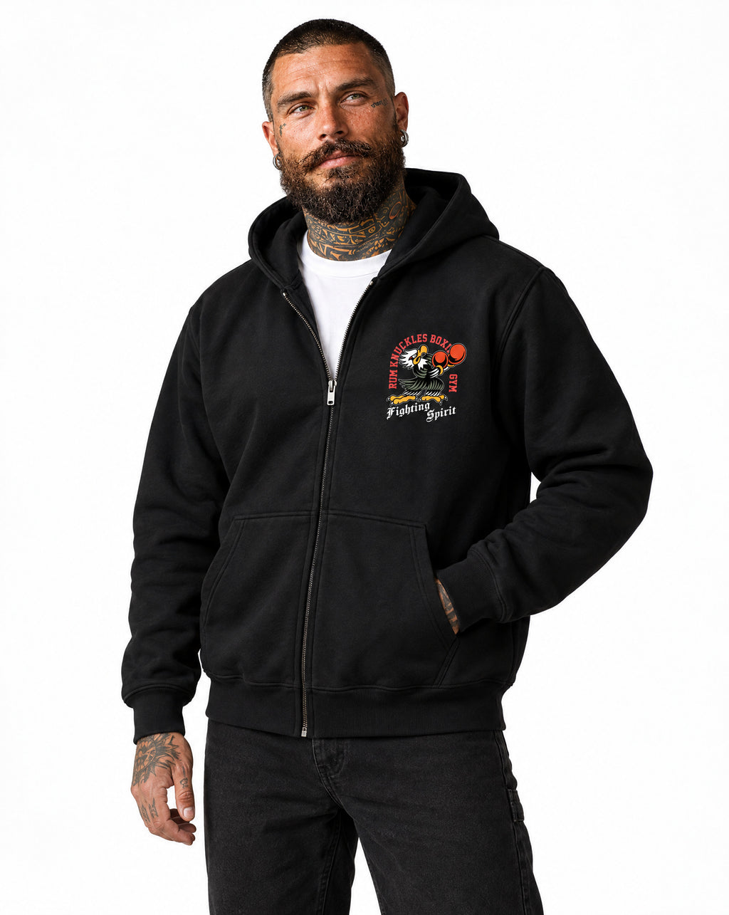 RUM KNUCKLES BOXING EAGLE Zip Hoodie - Black - model front