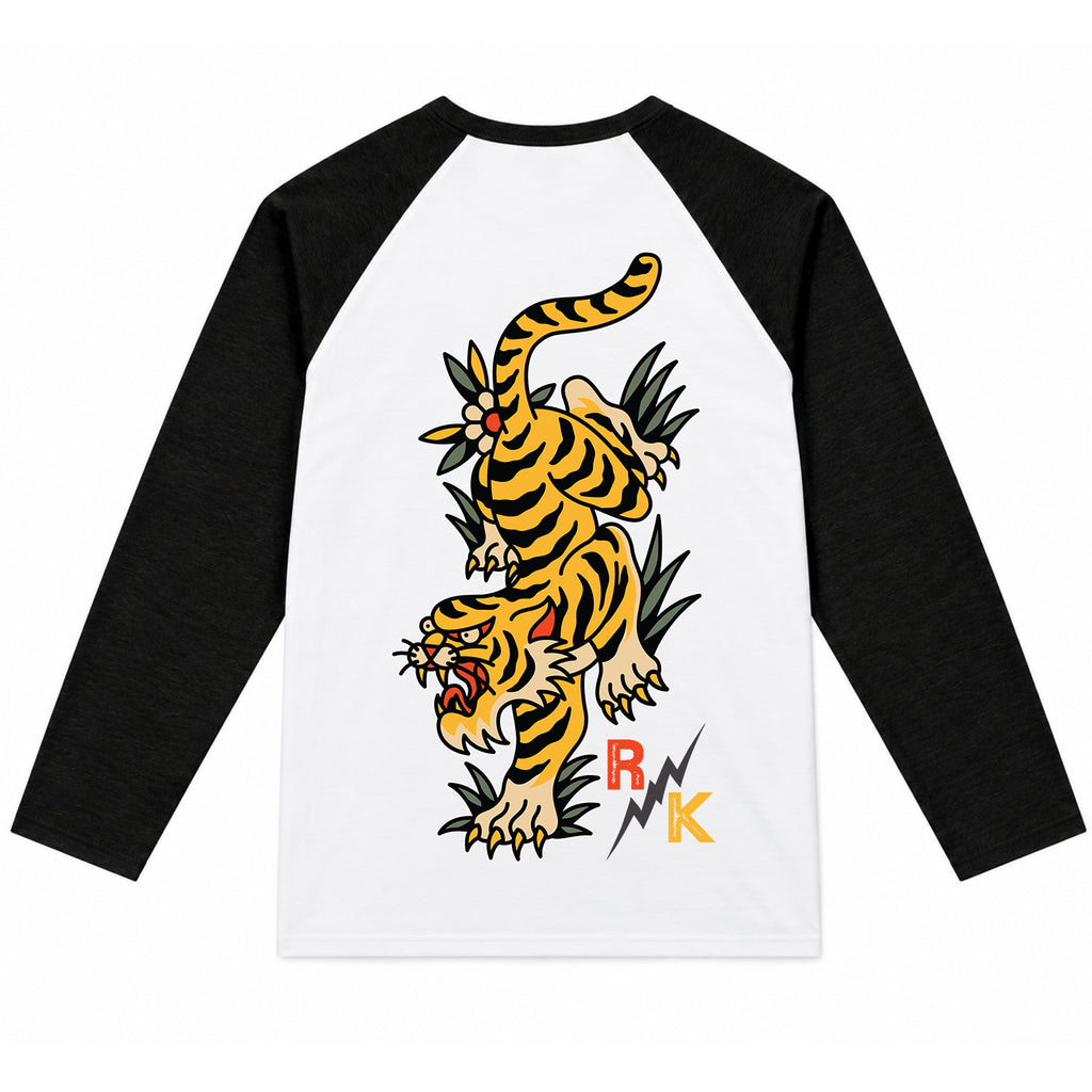 RUM KNUCKLES TATTOO TIGER Baseball Tee - White/Black - back
