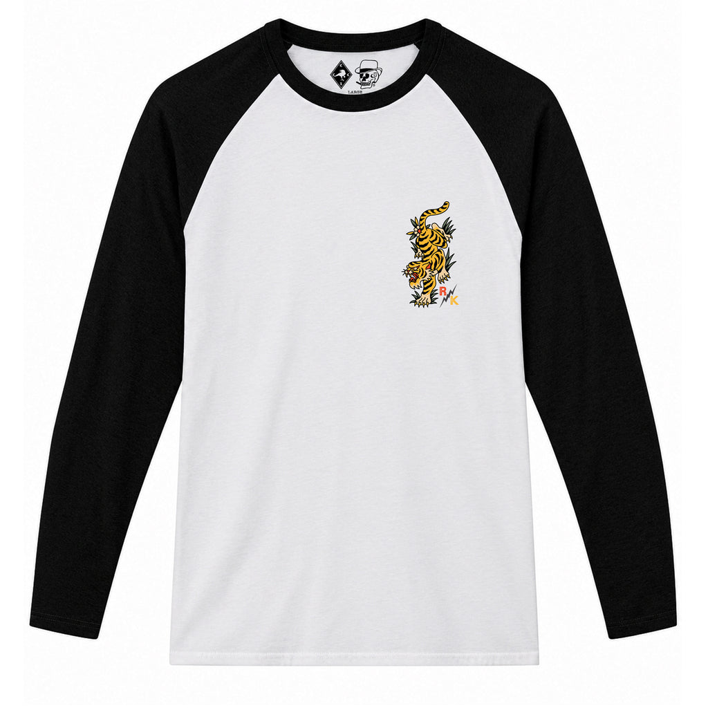 RUM KNUCKLES TATTOO TIGER Baseball Tee - White/Black - front