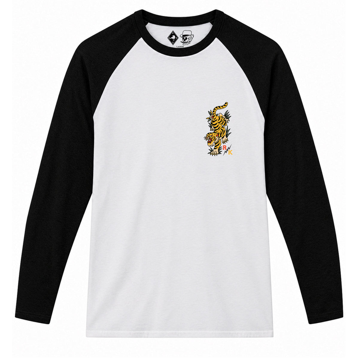 RUM KNUCKLES TATTOO TIGER Baseball Tee - White/Black - front