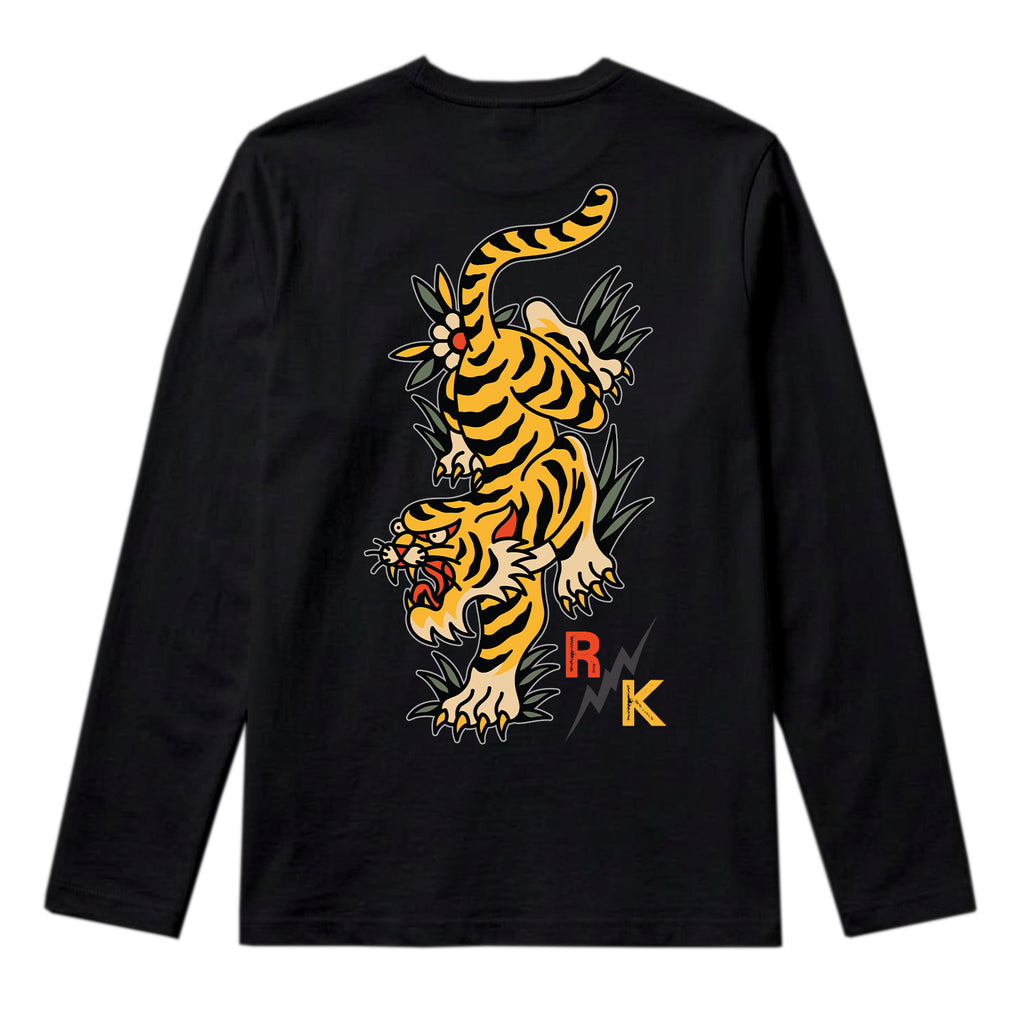 RUM KNUCKLES TATTOO TIGER Long Sleeve Tee - Black - back