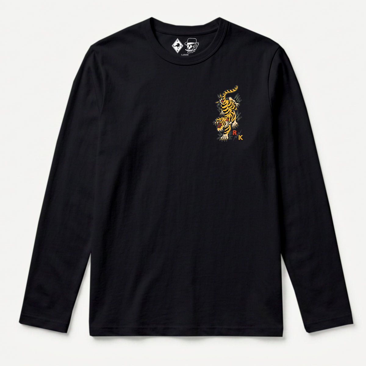 RUM KNUCKLES TATTOO TIGER Long Sleeve Tee - Black - front