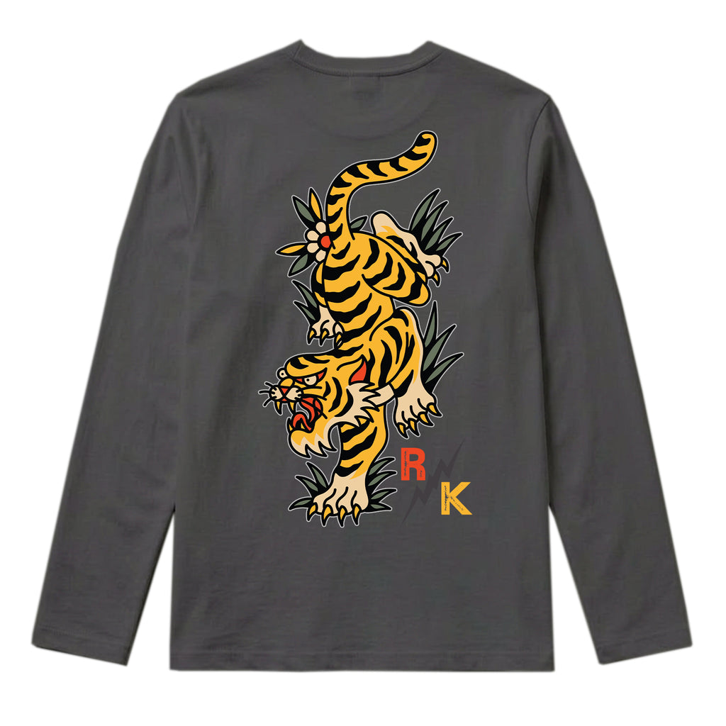 RUM KNUCKLES TATTOO TIGER Long Sleeve Tee - Charcoal - back