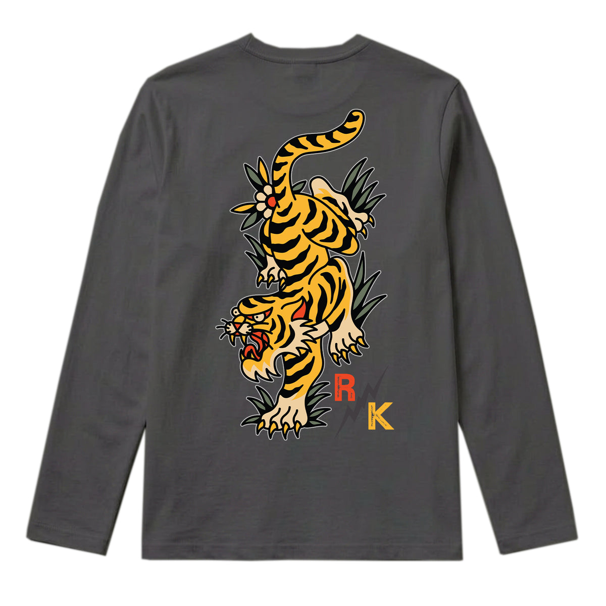 RUM KNUCKLES TATTOO TIGER Long Sleeve Tee - Charcoal - back