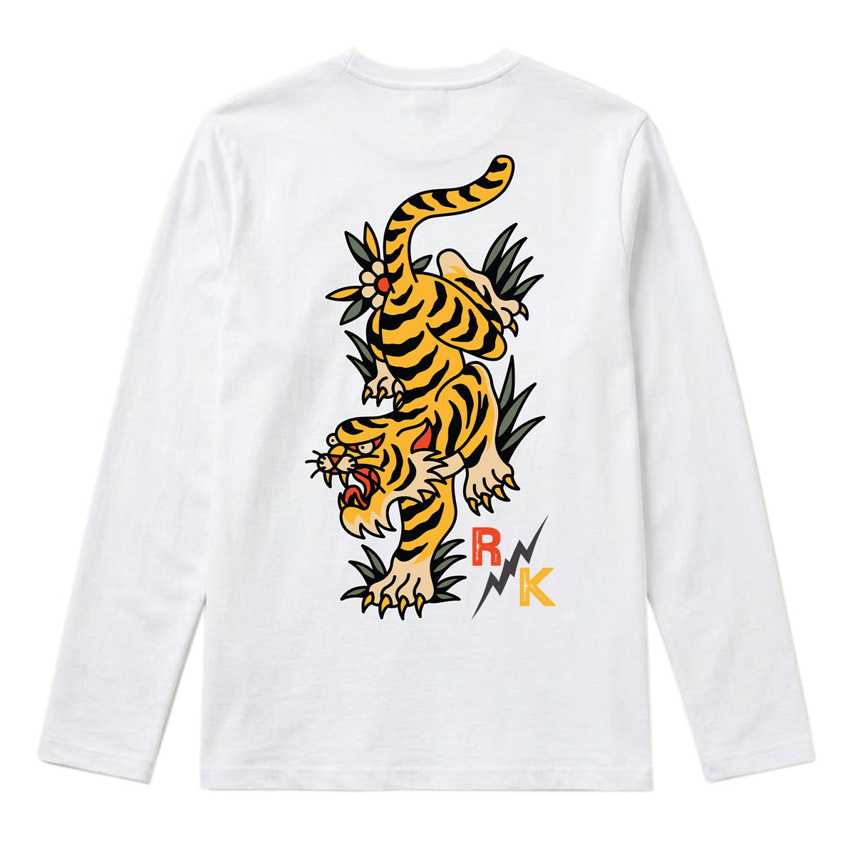 RUM KNUCKLES TATTOO TIGER Long Sleeve Tee - White - back