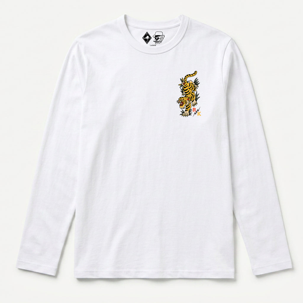 RUM KNUCKLES TATTOO TIGER Long Sleeve Tee - White - front