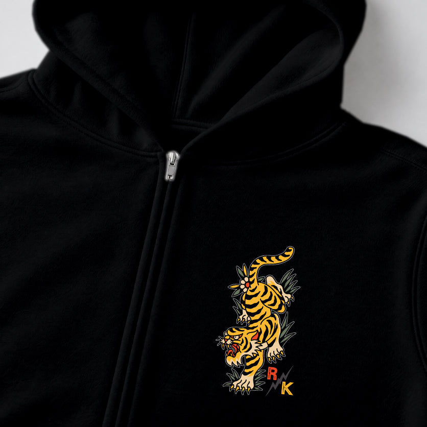 RUM KNUCKLES TATTOO TIGER Zip Hoodie - Black - detail