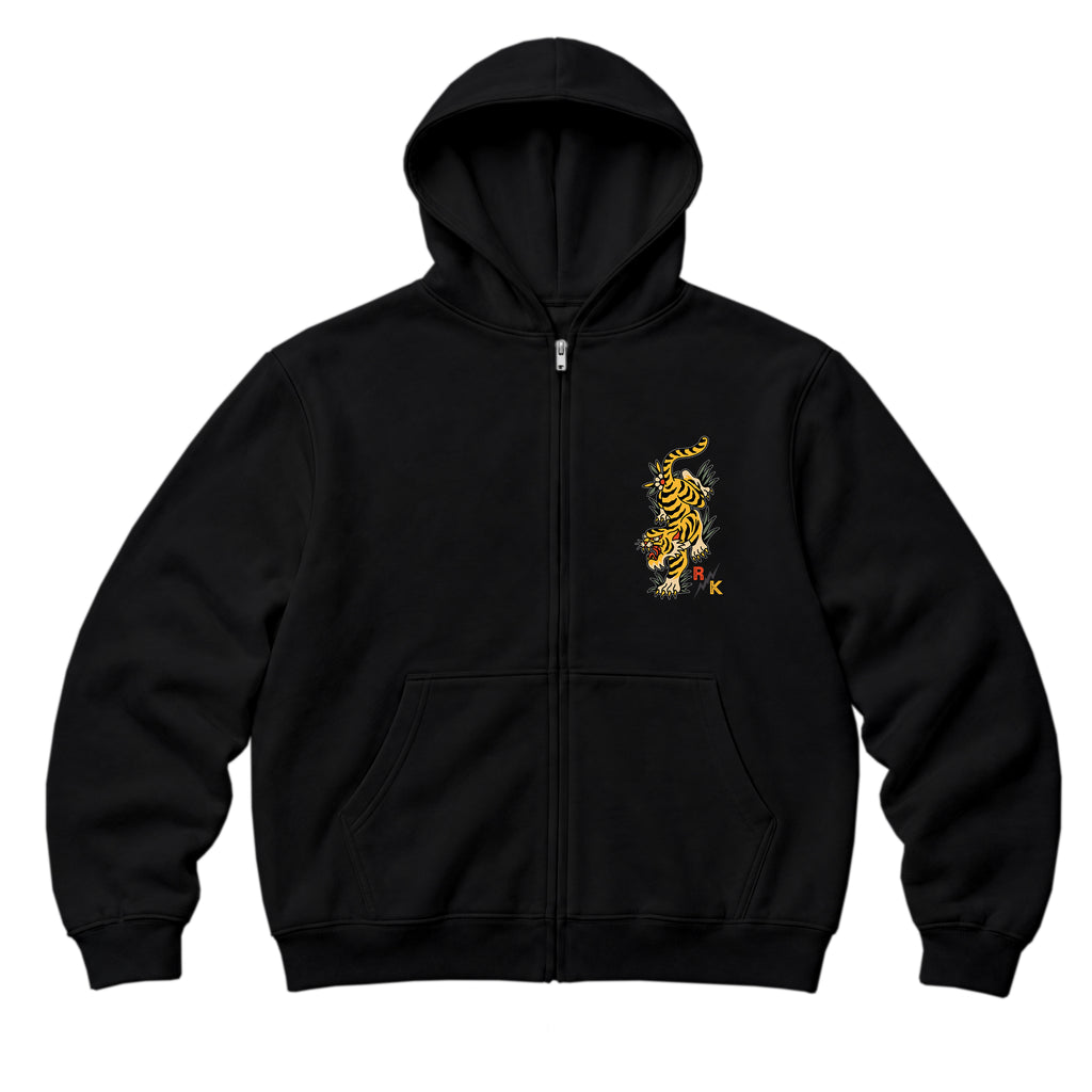 RUM KNUCKLES TATTOO TIGER Zip Hoodie - Black - front
