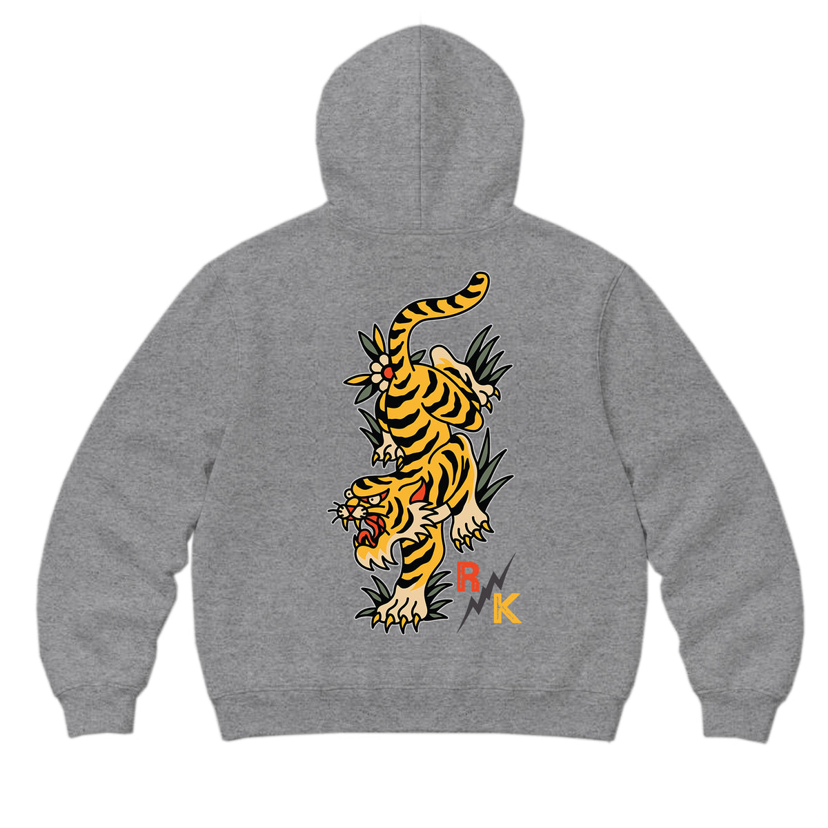 RUM KNUCKLES TATTOO TIGER Zip Hoodie - Heather Grey - back