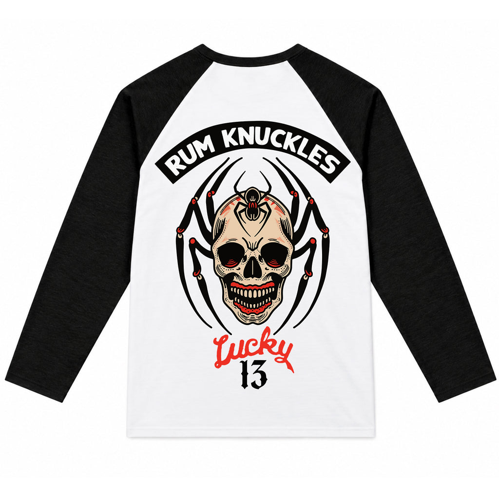 RUM KNUCKLES SPIDER 13 Baseball Tee - White/Black - back