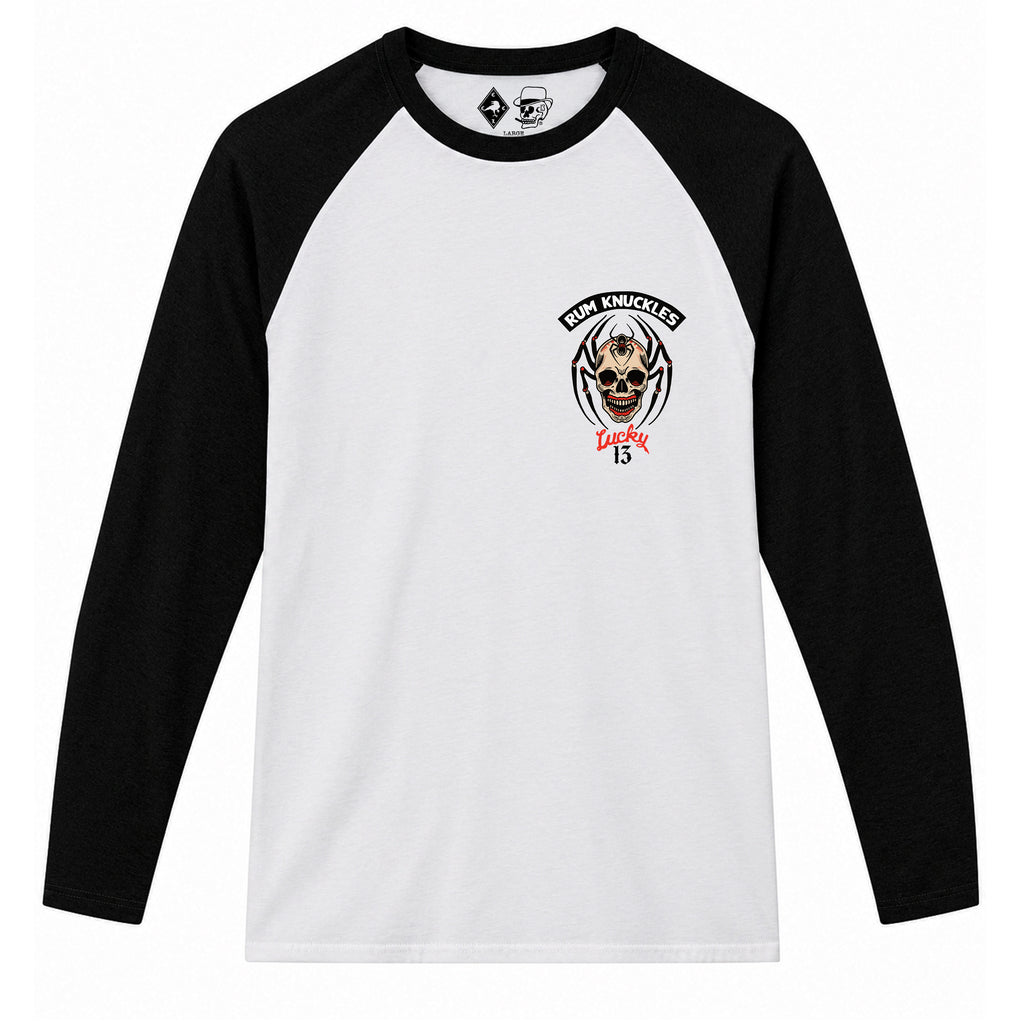 RUM KNUCKLES SPIDER 13 Baseball Tee - White/Black - front