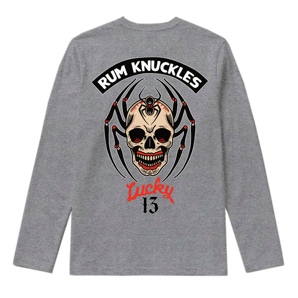 RUM KNUCKLES SPIDER 13 Long Sleeve Tee - Heather Grey - back