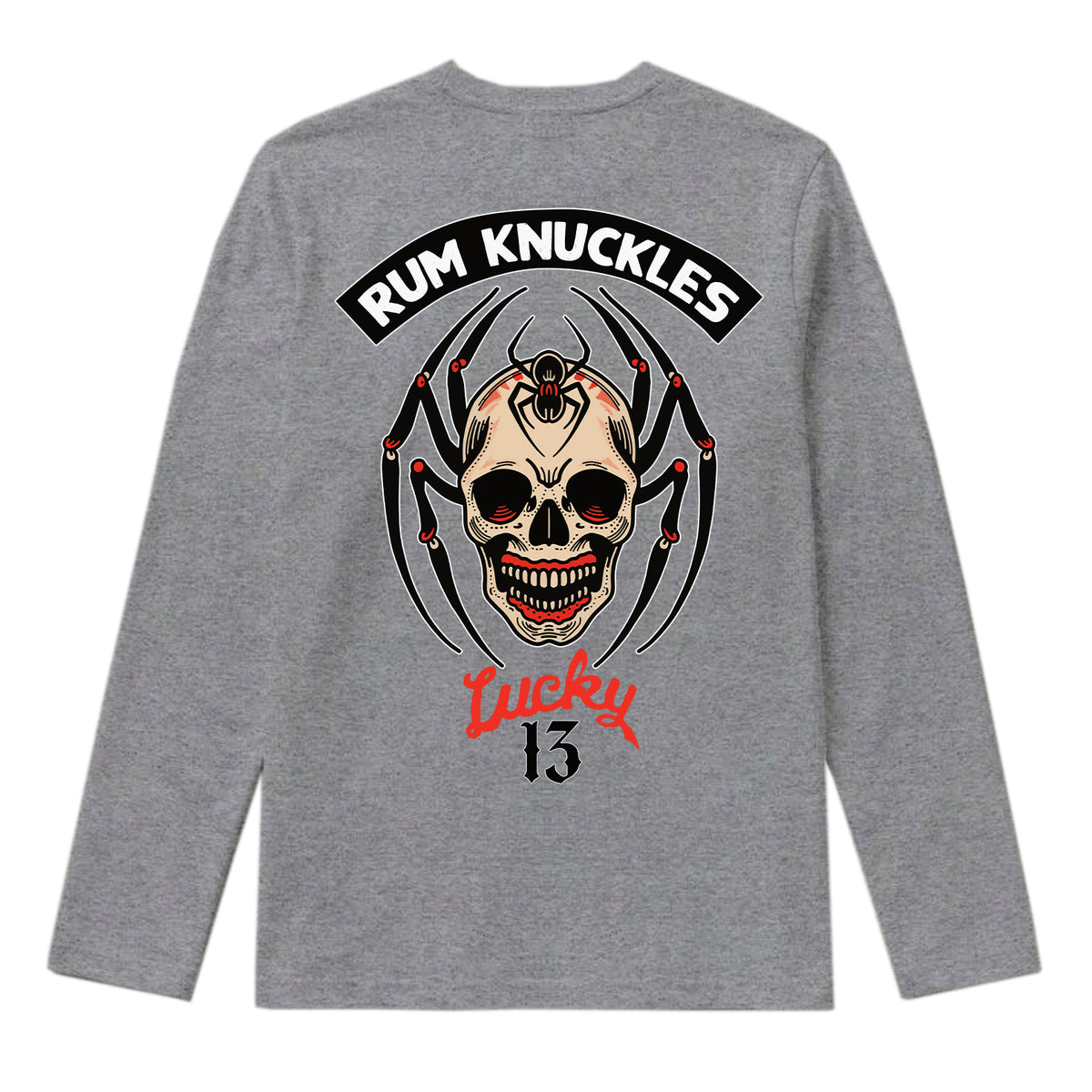 RUM KNUCKLES SPIDER 13 Long Sleeve Tee - Heather Grey - back