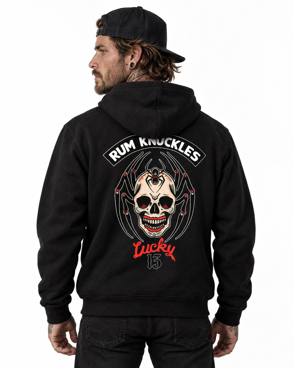 RUM KNUCKLES SPIDER 13 Zip Hoodie - Black - model back