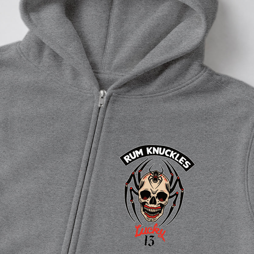 RUM KNUCKLES SPIDER 13 Zip Hoodie - Heather Grey - detail
