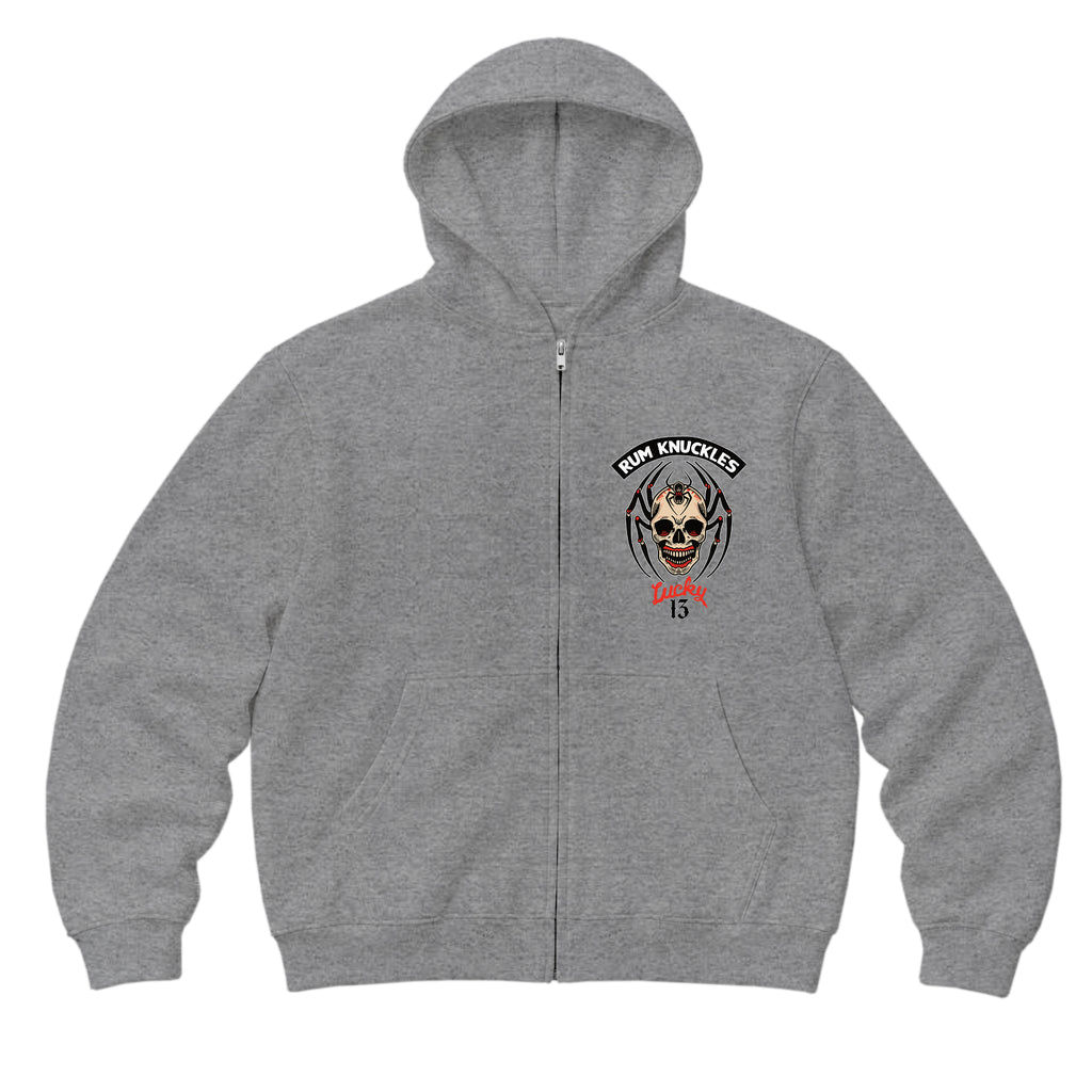 RUM KNUCKLES SPIDER 13 Zip Hoodie - Heather Grey - front