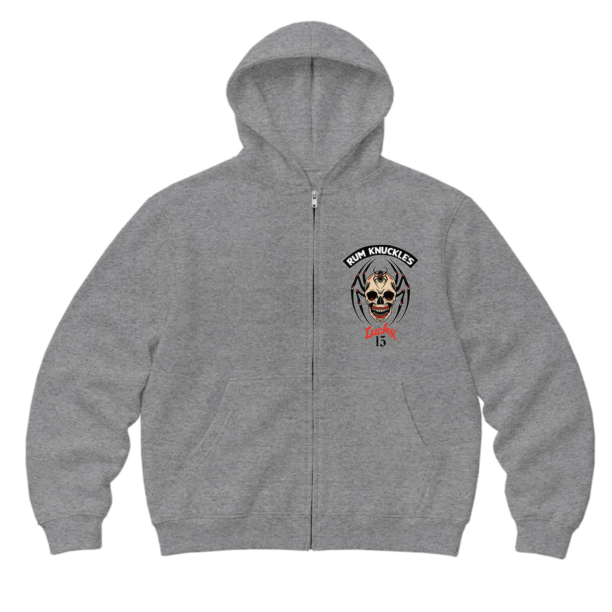 RUM KNUCKLES SPIDER 13 Zip Hoodie - Heather Grey - front
