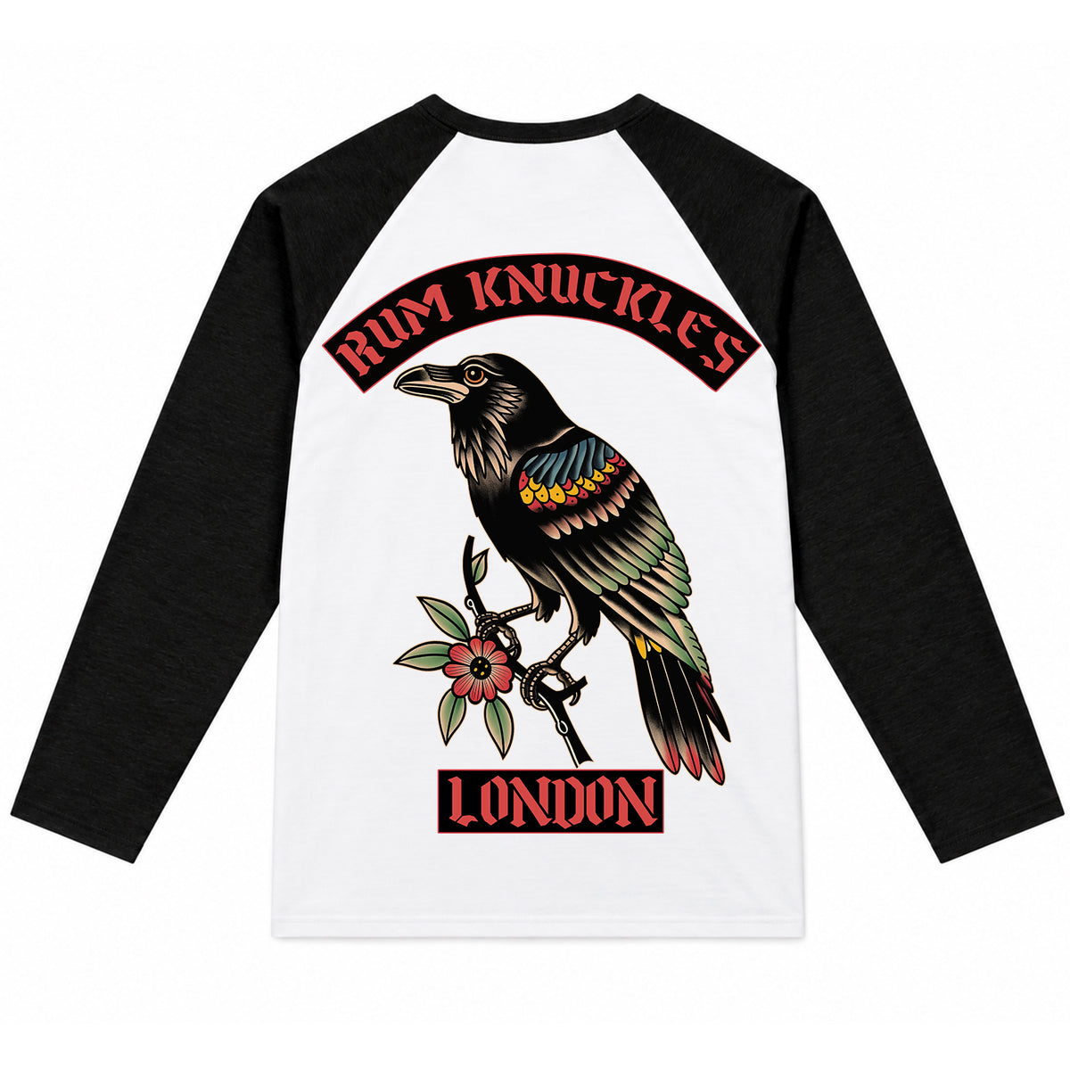 RUM KNUCKLES RVN TOWER Baseball Tee - White/Black - back