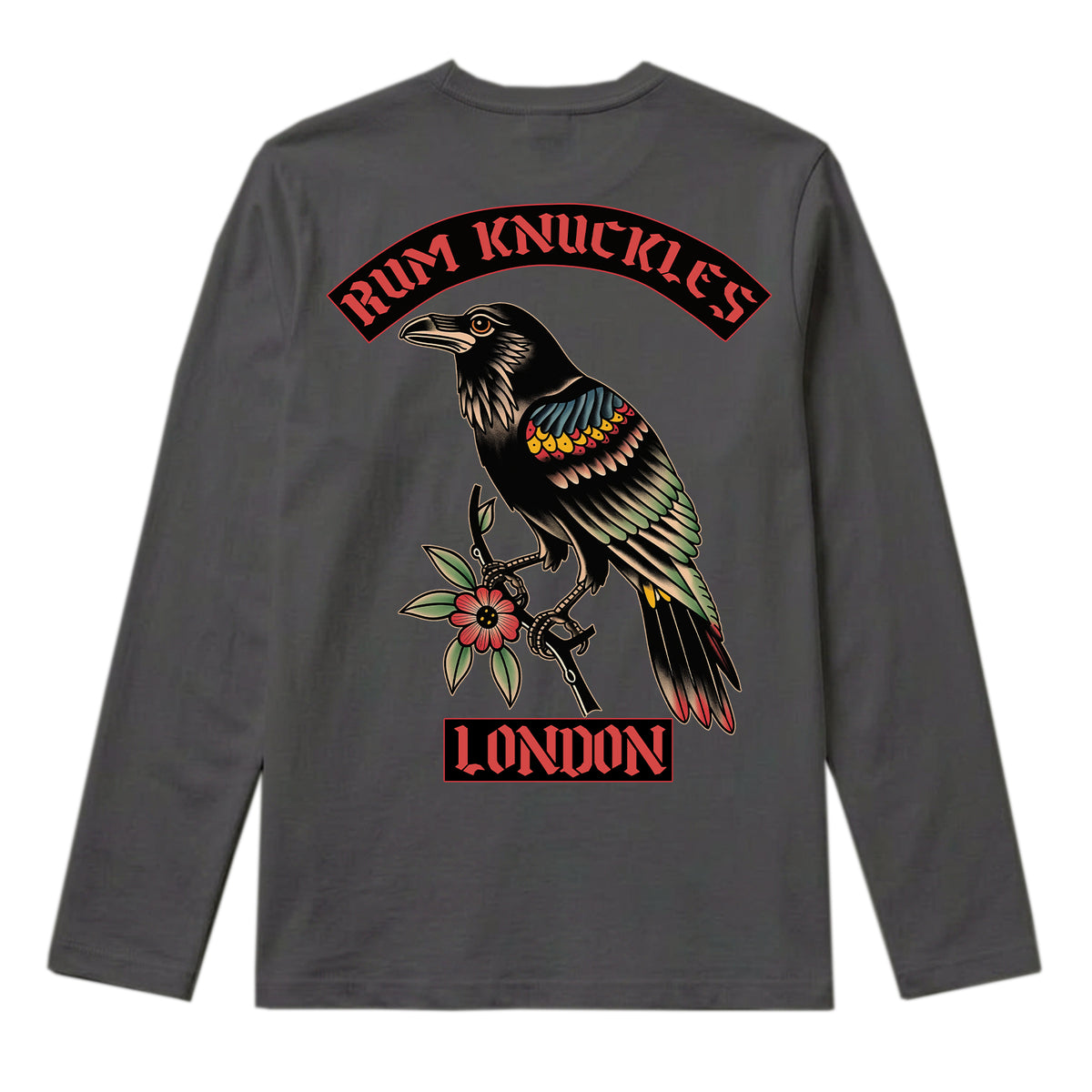 RUM KNUCKLES RVN TOWER Long Sleeve Tee - Charcoal - back