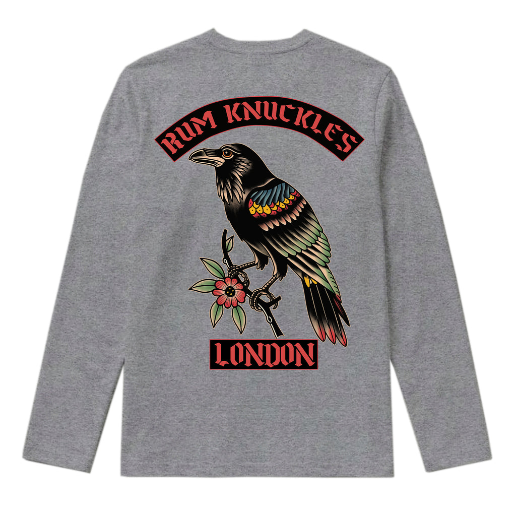 RUM KNUCKLES RVN TOWER Long Sleeve Tee - Heather Grey - back